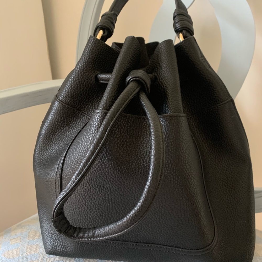 Black Leather Bucket Bag